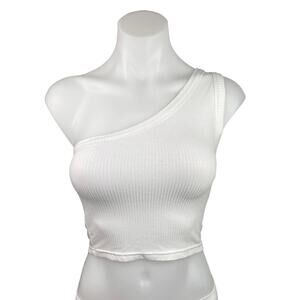 Skylar + Madison One Shoulder Ribbed Knit Stretch Plain Tank Crop Top Size M